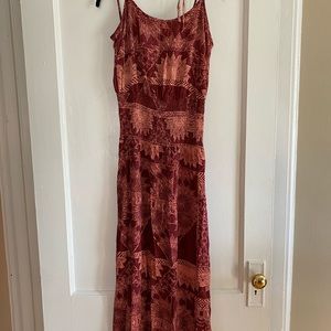 long red, coppery, patterned dress